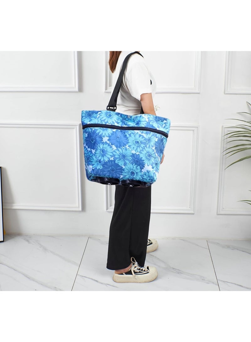 Practical Foldable and Expandable Shopping Bag with Wheels – Durable Water-Resistant Polyester, Smooth Easy-to-Pull Wheels, 10kg Capacity Tote for Grocery Shopping, Travel, Trips, and Everyday Use – Multicolor - Image 2